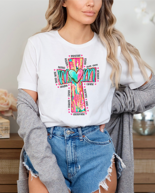 MOM Colorful Cross T-shirt - Special Gift for Mom