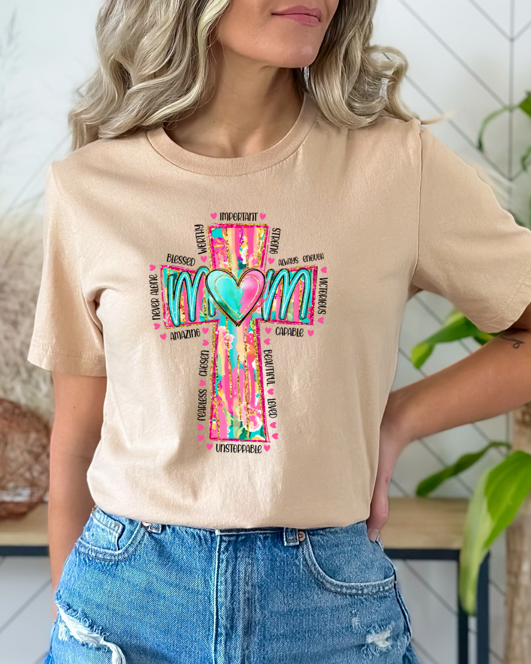 MOM Colorful Cross T-shirt - Special Gift for Mom